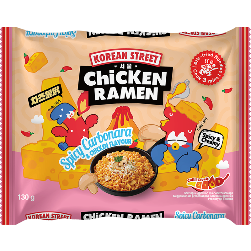 Korean Street Ramen nūdeles ar carbonara un vistas garšu korejiešu gaumē, ļoti pikantas 130g - Image 1
