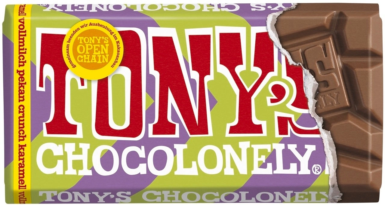 8720701149410 Tonys Chocolonely Pilnpiena šokolāde ar pekanriekstiem, karameli un biskvītu 90g Nīderlande - Image 1